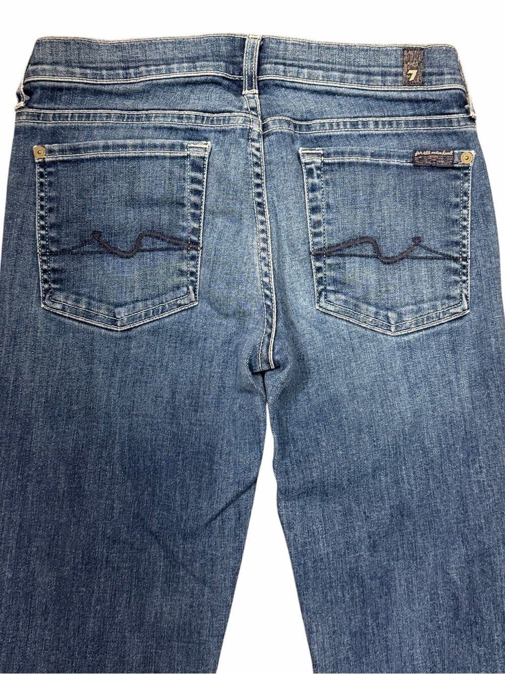 7 For All Mankind Bootcut Jeans 27 Medium Wash Blue Denim Y2K Vibe Long Inseam - Picture 6 of 11